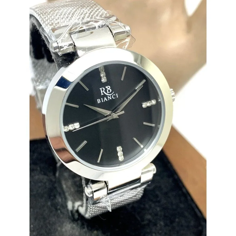 Roberto Bianci Women's Watch RB0401 Black Dial Quartz Gemmed Silver Steel 34mm